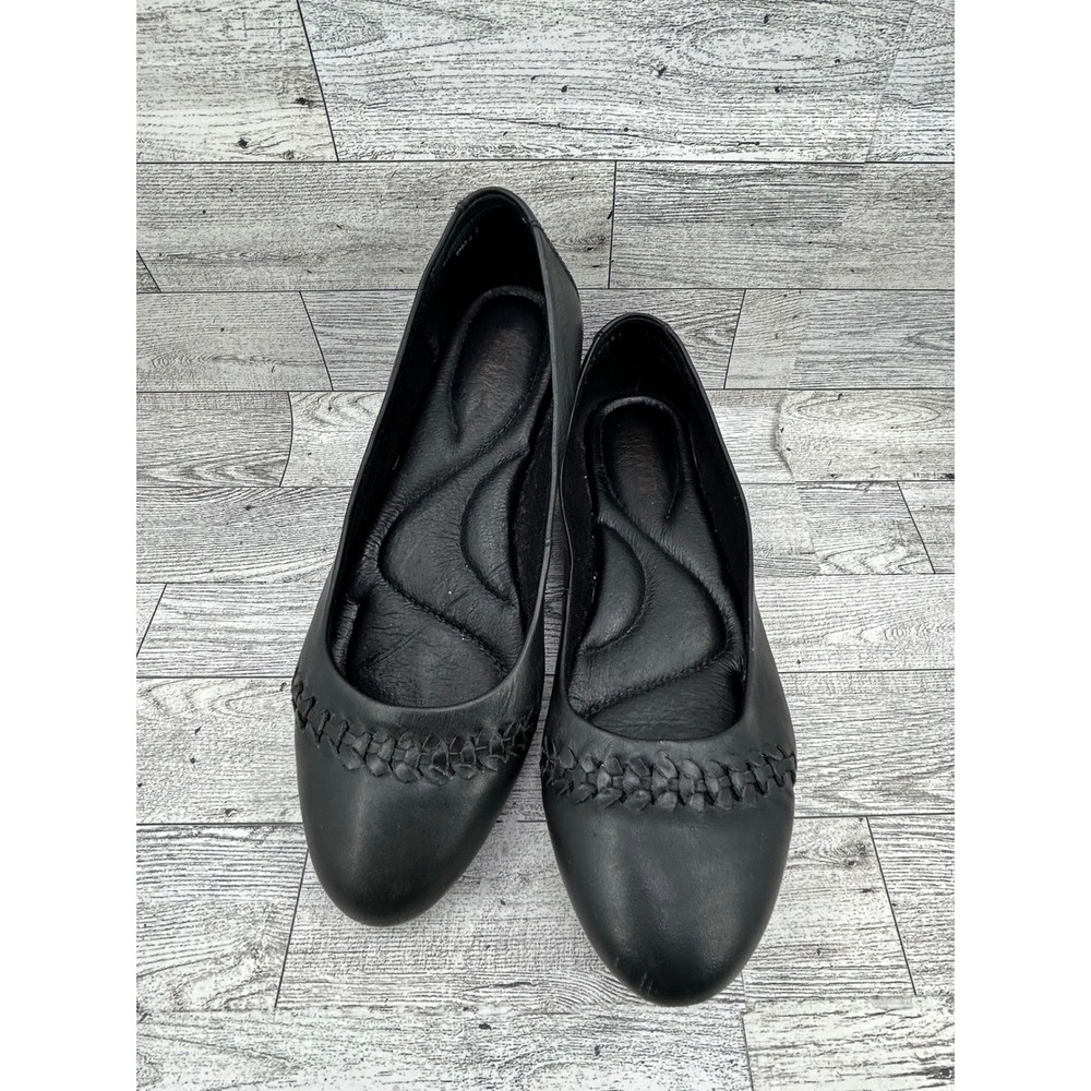 Born‎ Black Leather Braided Ballet Flats Comfort Shoes Women Size 8.5